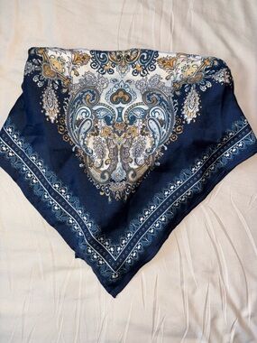 Windsor Navy Paisley Print Top with Gold & Cream Motifs